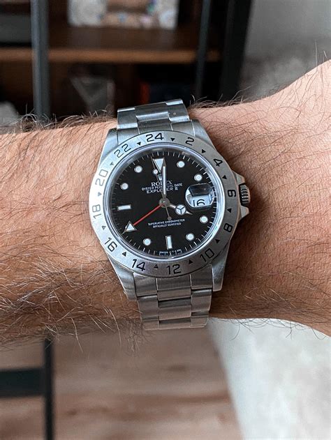 rolex explorer 2 black dial on wrist